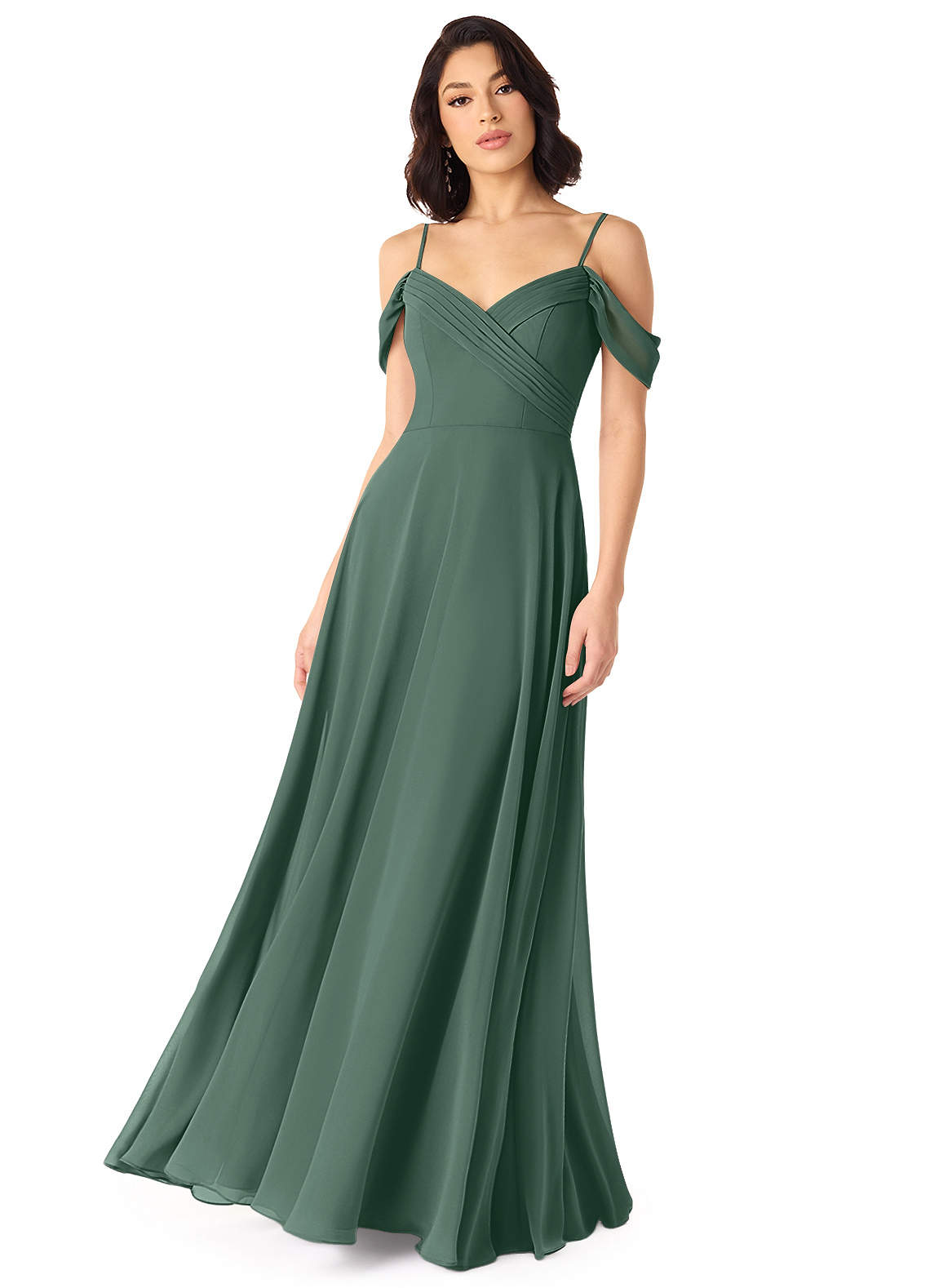 Tancie A-Line Off-the-Shoulder Chiffon Bridesmaid Dress in Sea Moss