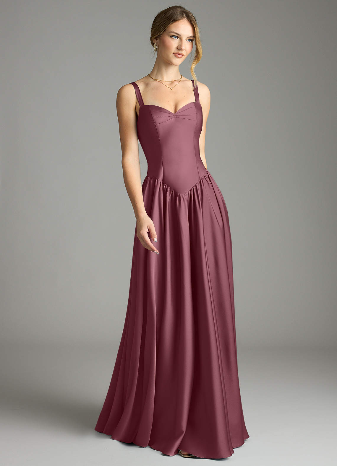 Evadina A-Line Sweetheart Stretch Satin Bridesmaid Dress in Desert Rose