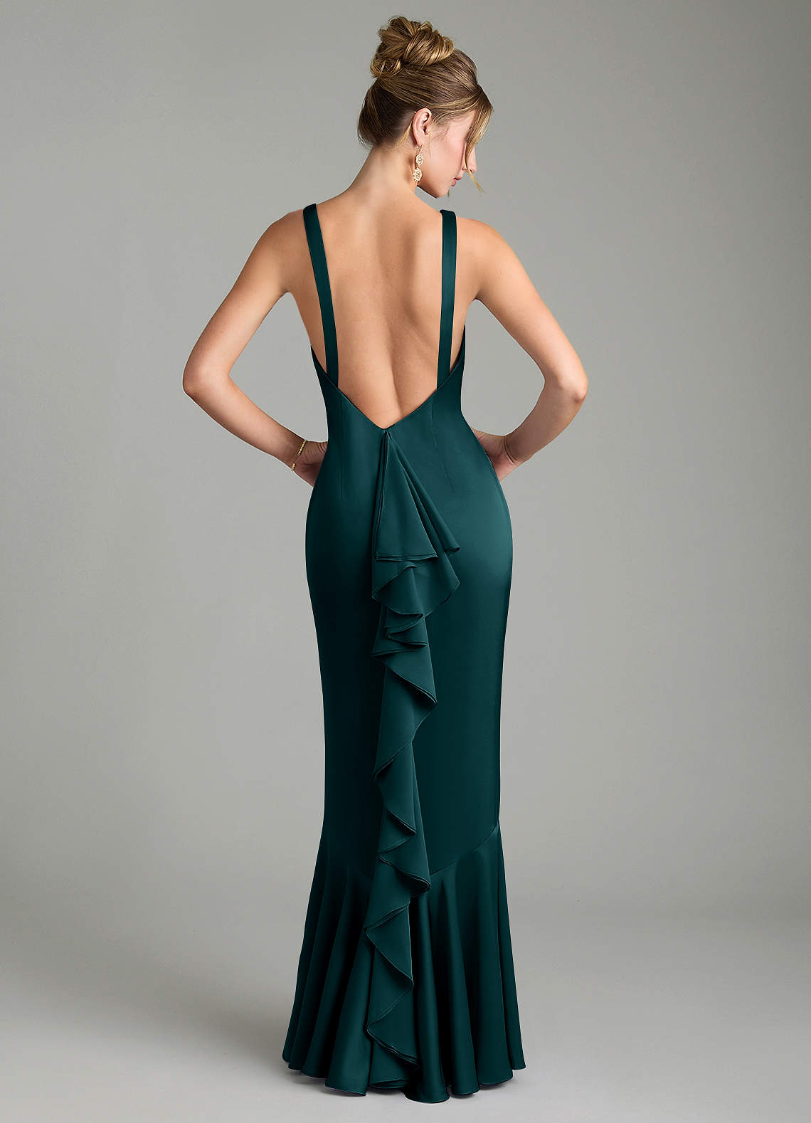Tamera Mermaid Boat-Neck Stretch Satin and Chiffon Bridesmaid Dress in Pine
