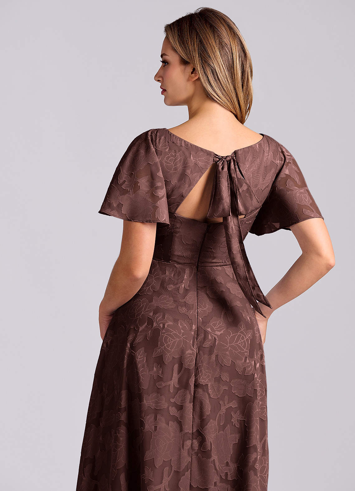 Kimber A-Line V-Neck Floral Burnout Bridesmaid Dress in Espresso