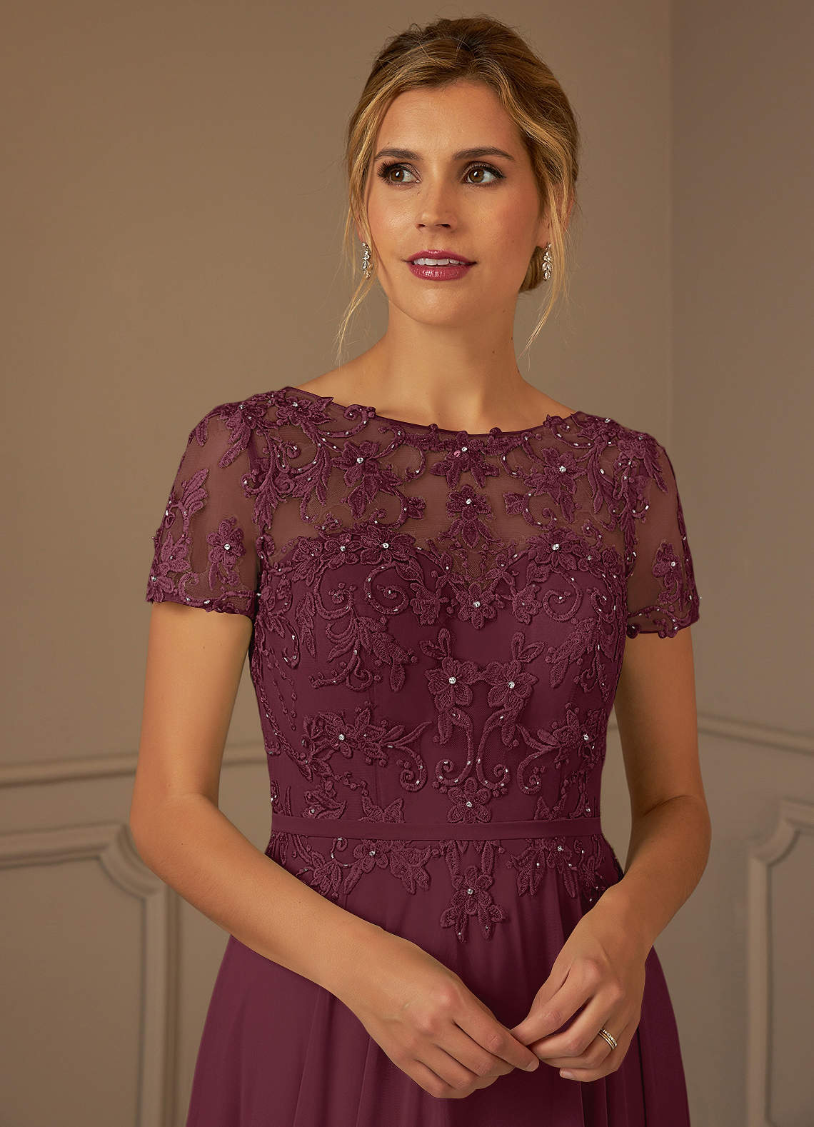 Adina A-Line Boat-Neck Chiffon Mother of the Bride Dress in Cabernet