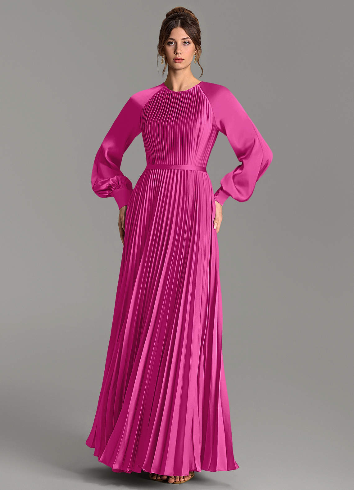 Grayson A-Line Scoop-Neck Stretch Satin Bridesmaid Dress in Fuchsia