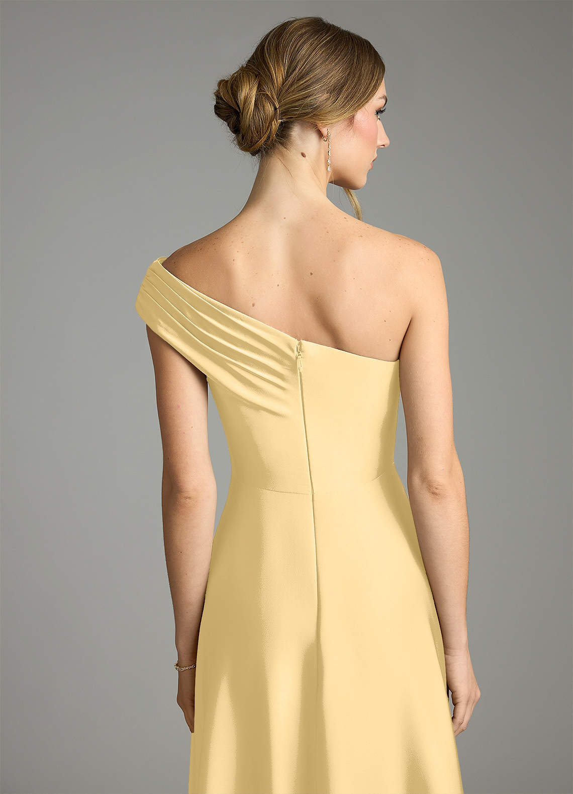 Melanie A-Line One-Shoulder Stretch Satin Bridesmaid Dress in Butter