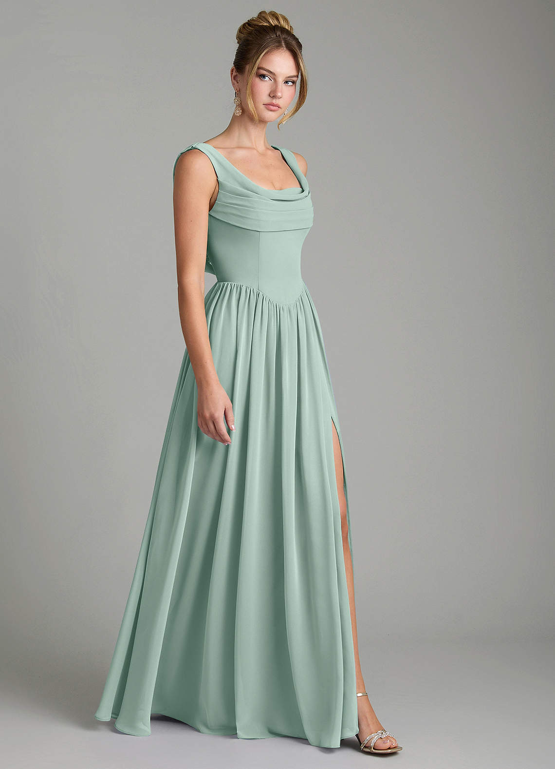 Novi A-Line Square-Neck Chiffon Bridesmaid Dress in Agave