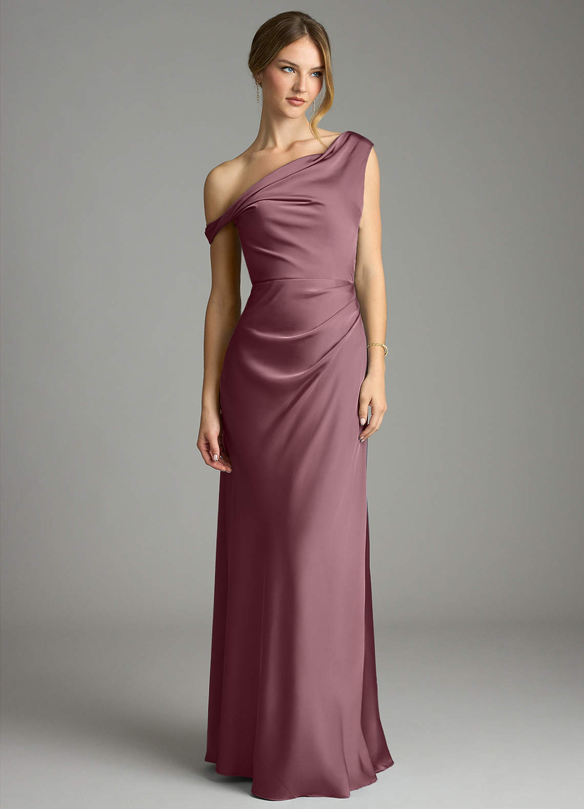 Emerson Mermaid One-Shoulder Stretch Satin Bridesmaid Dress in Amethyst