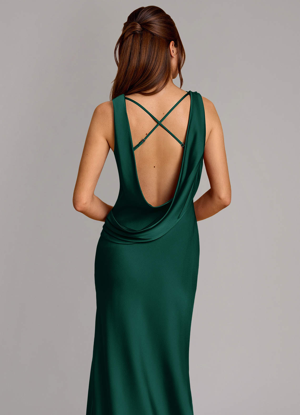 Cheryl Mermaid Cowl-Neck Stretch Satin Bridesmaid Dress in Emerald