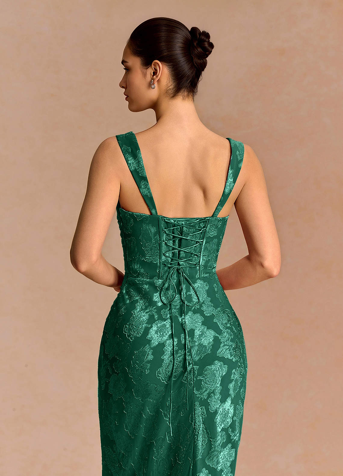 Agustina Square-Neck Pleated Fil Coupé Evening Dress in Hunter Green