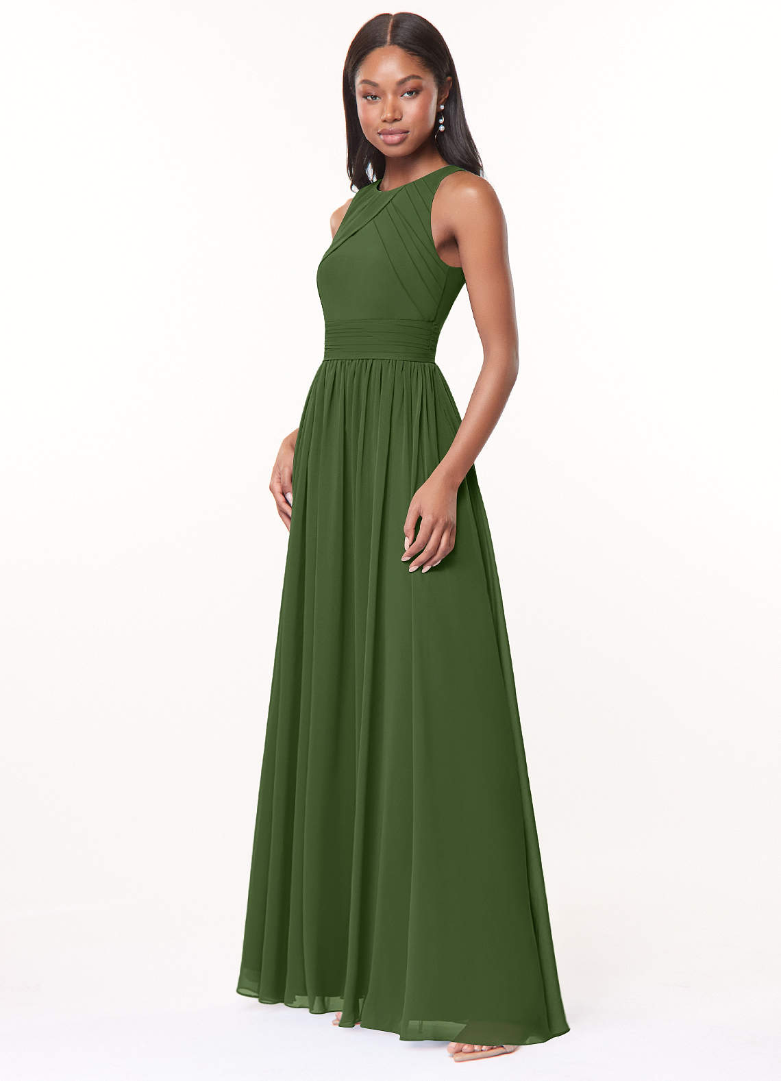 Harper A-Line Scoop-Neck Chiffon Bridesmaid Dress in Olive