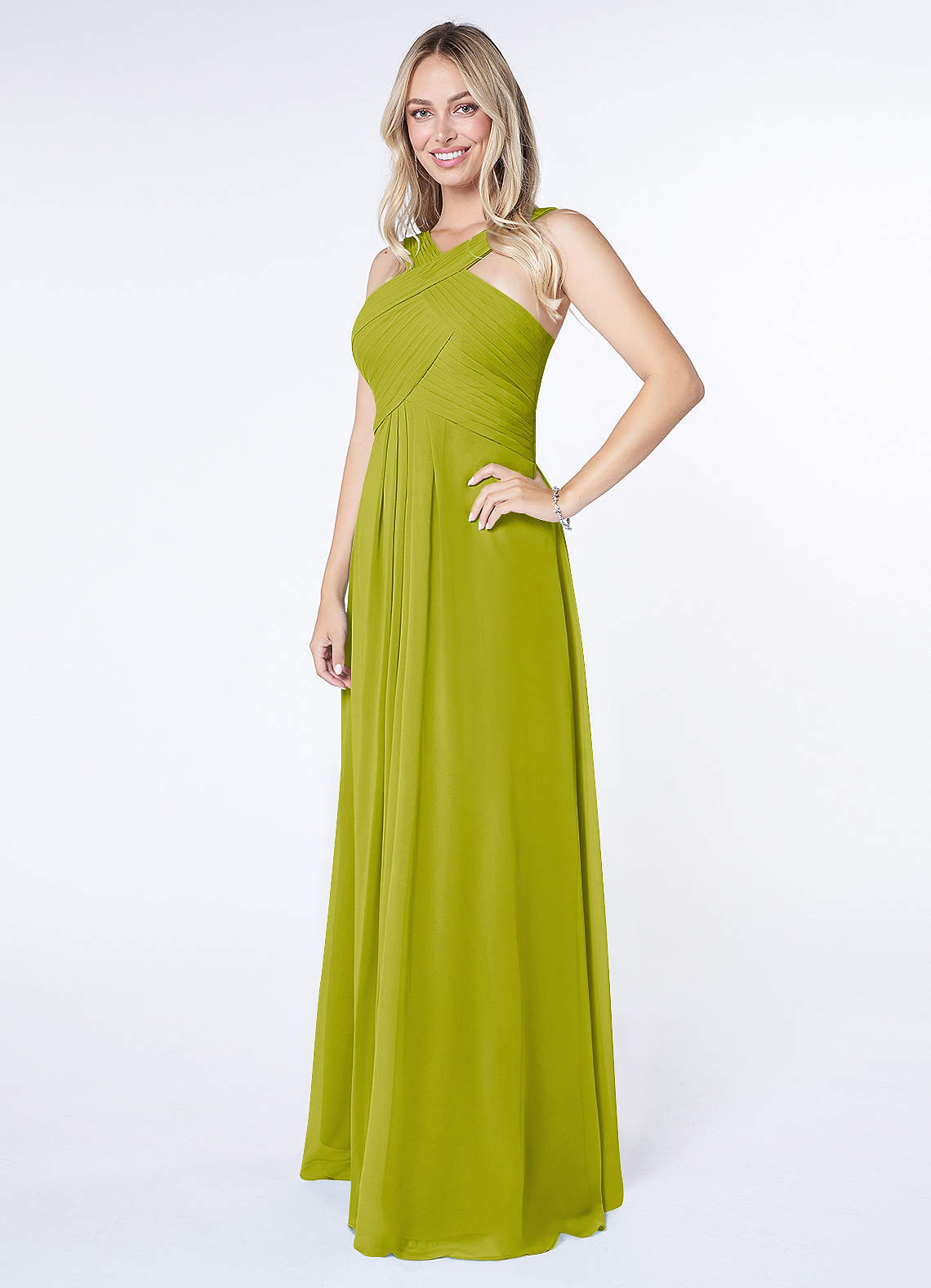 Kaleigh A-Line Halter Chiffon Bridesmaid Dress in Lemongrass