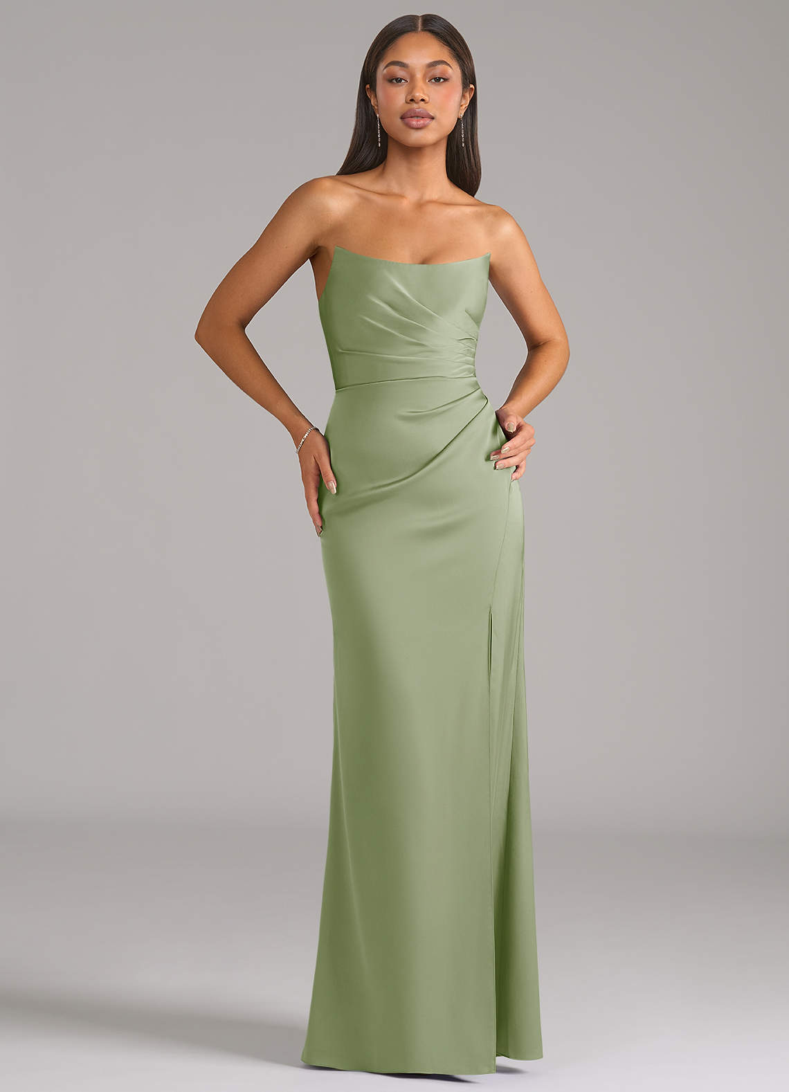 Marla Sheath Strapless Stretch Satin Bridesmaid Dress in Dusty Sage