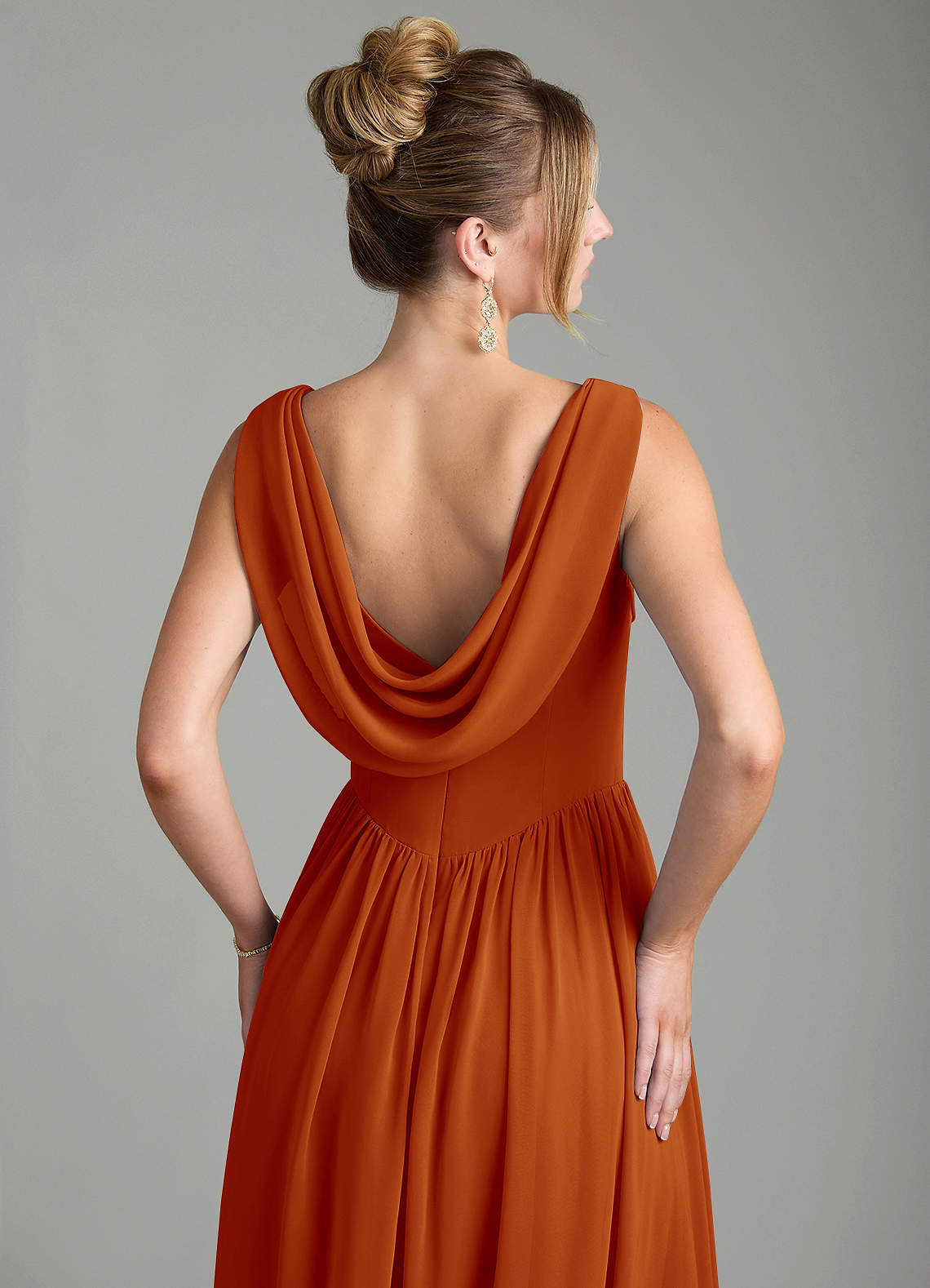 Novi A-Line Square-Neck Chiffon Bridesmaid Dress in Paprika
