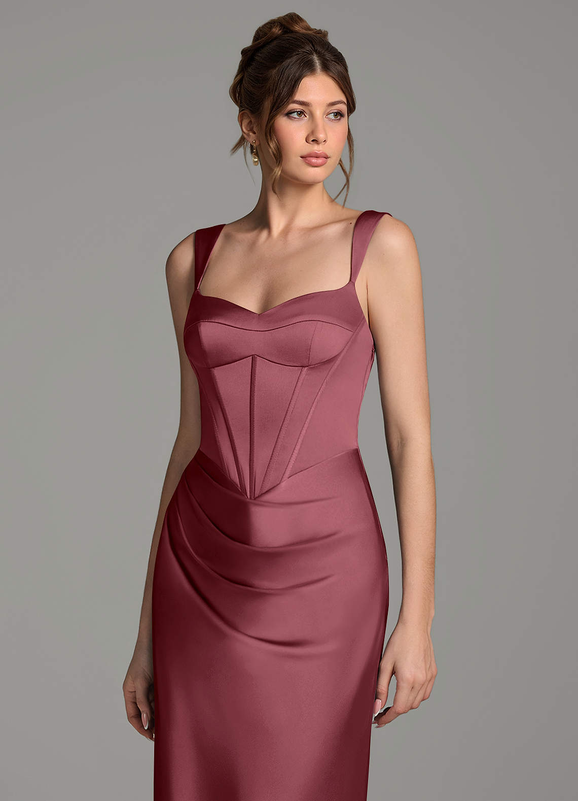 Mela Sheath Sweetheart Stretch Satin Bridesmaid Dress in Desert Rose