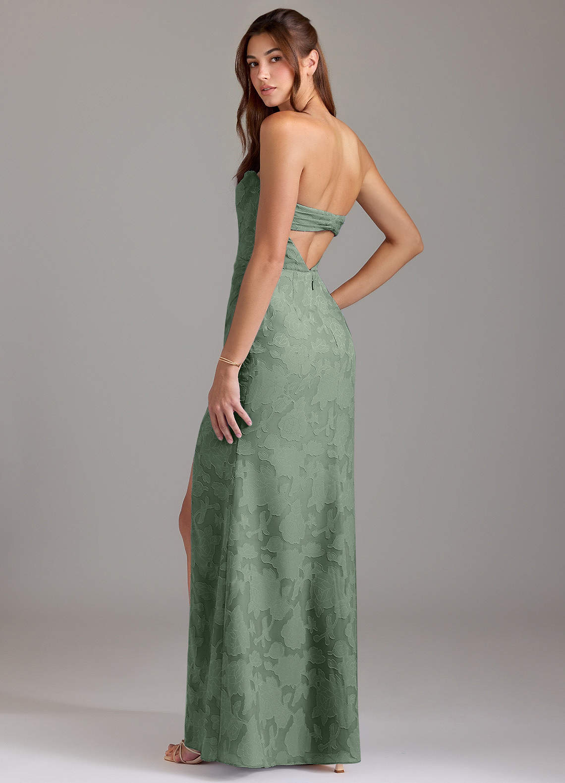 Leonis Sheath Strapless Floral Burnout Bridesmaid Dress in Matcha