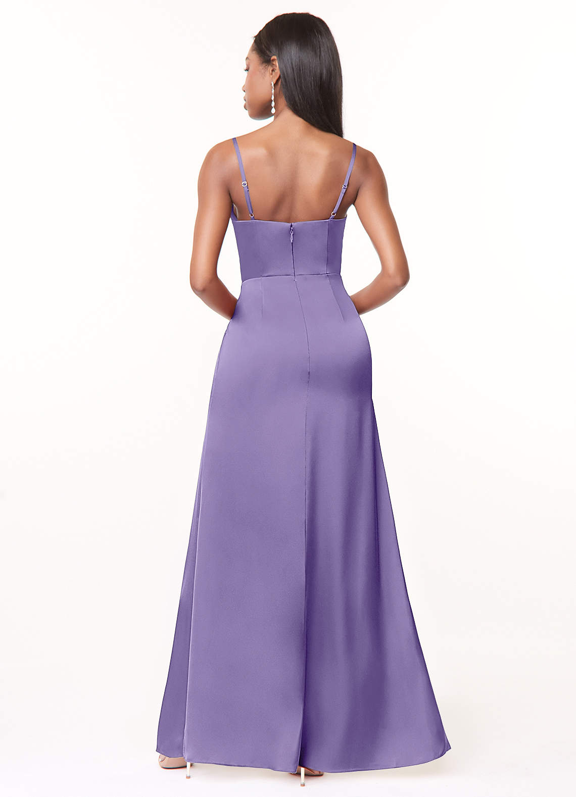 Maci A-Line V-Neck Stretch Satin Bridesmaid Dress in Tahiti