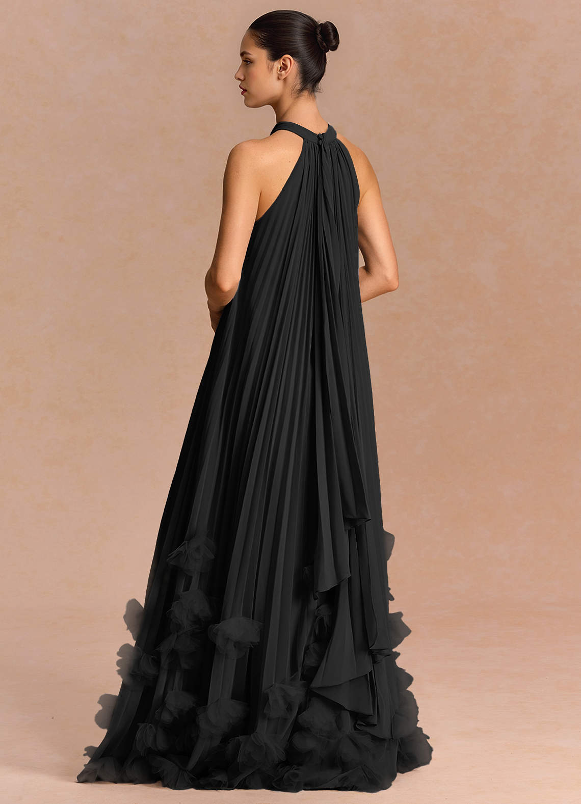 Lucette A-Line Halter Chiffon Evening Dress in black