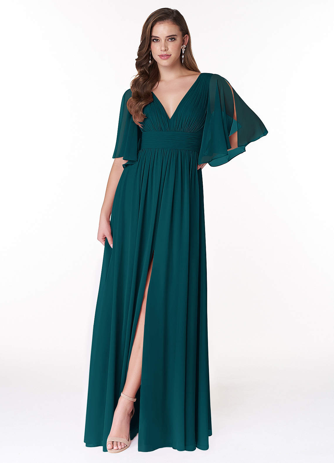 Temeka A-Line V-Neck Chiffon Bridesmaid Dress in Pine