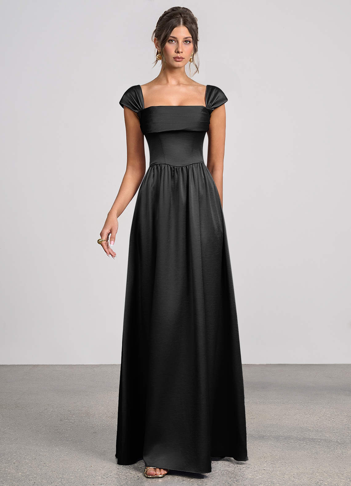Odette A-Line Corset Luminous Satin Evening Dress in Dusty Sage