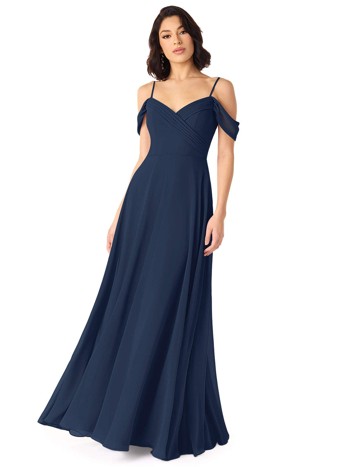 Tancie A-Line Off-the-Shoulder Chiffon Bridesmaid Dress in Dark Navy