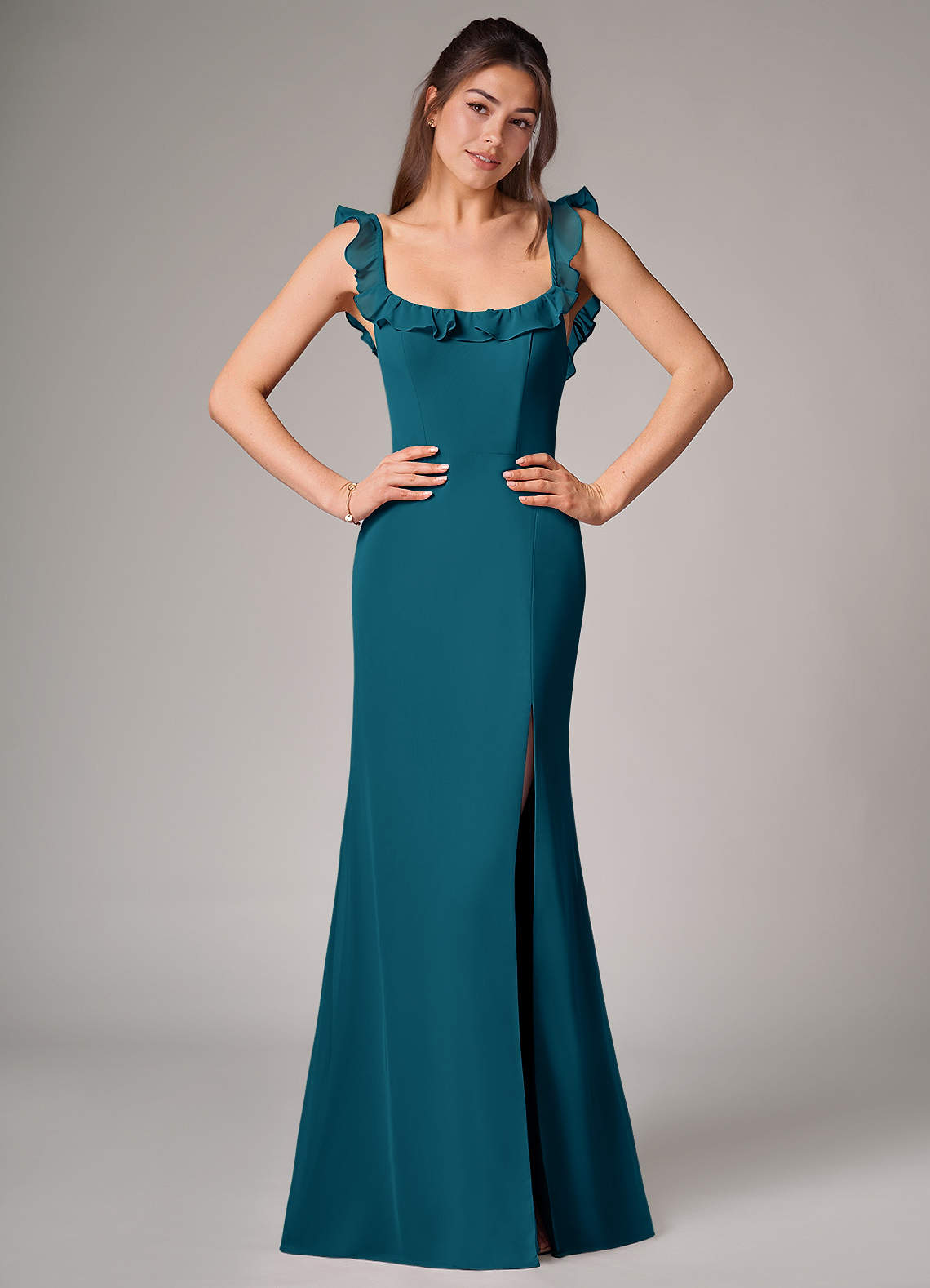 Callie Mermaid Scoop-Neck Chiffon Bridesmaid Dress in Ink Blue