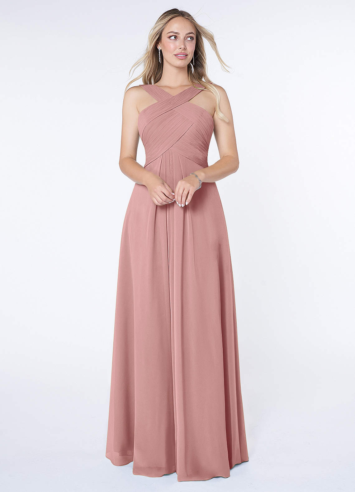 Kaleigh A-Line Halter Chiffon Bridesmaid Dress in dusty rose