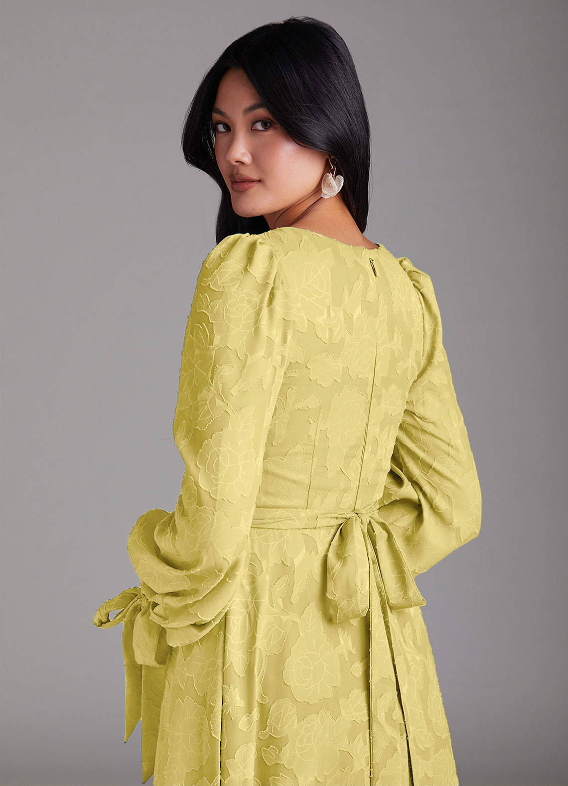 Leonia A-Line Square-Neck Stretch Satin Bridesmaid Dress in Canary