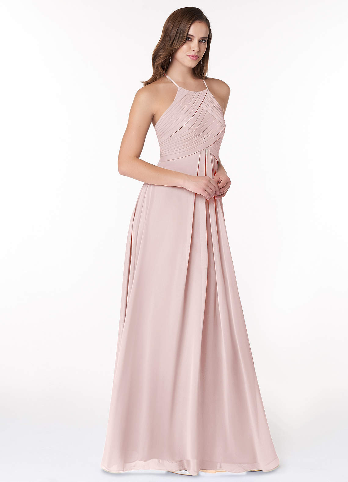 Ginger A-Line Halter Chiffon Bridesmaid Dress in Blushing Pink