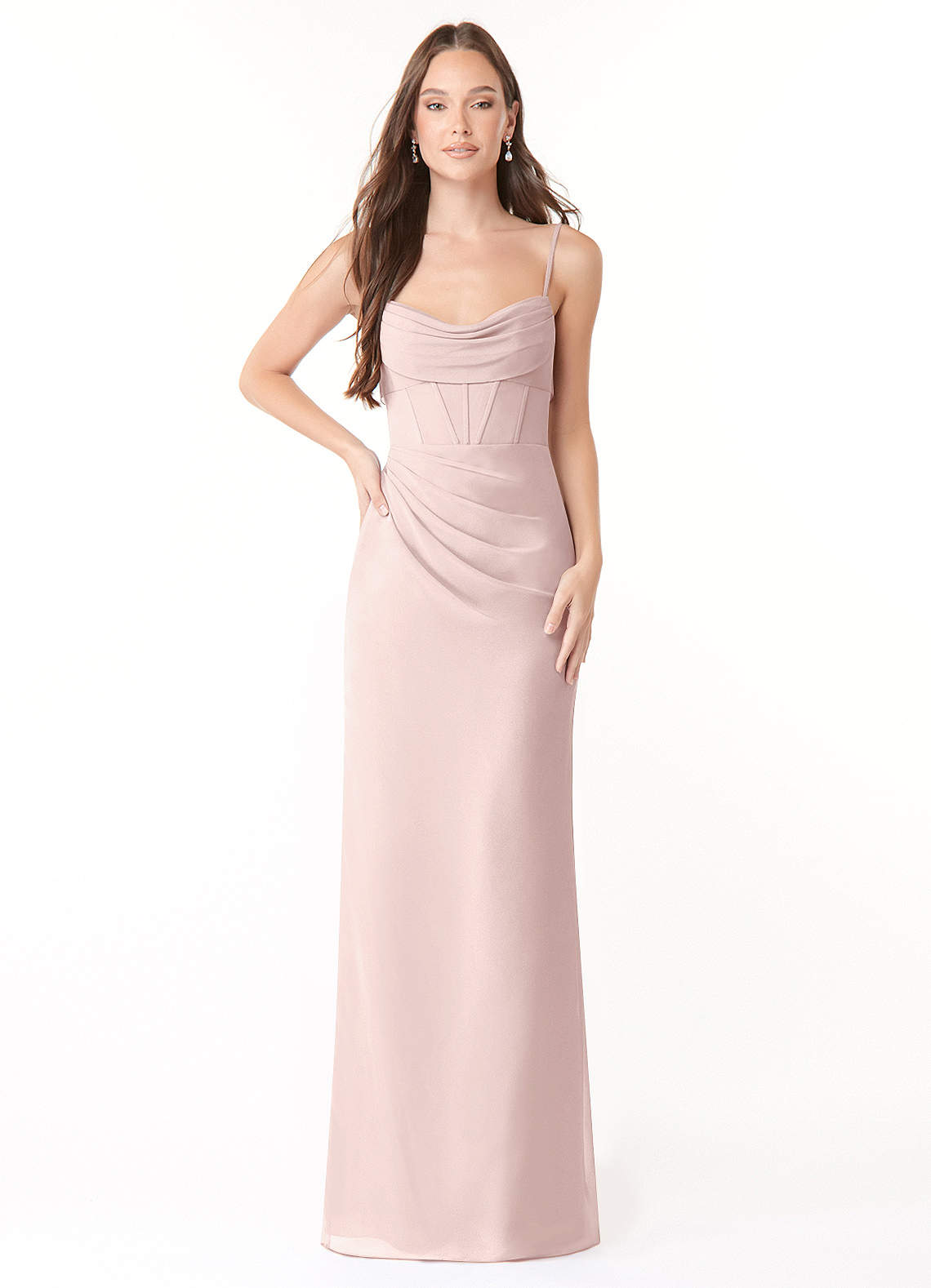 Mai Sheath Cowl-Neck Chiffon Bridesmaid Dress in Blushing Pink