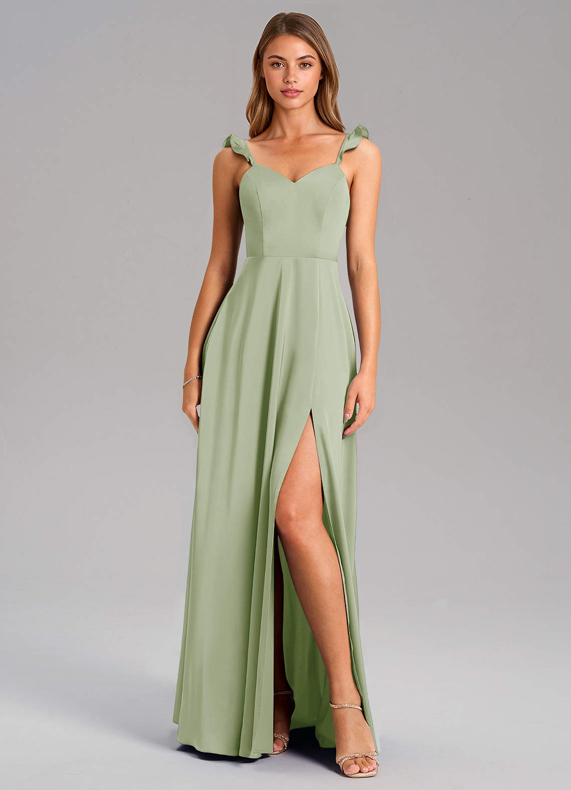 Everett A-Line V-Neck Chiffon Bridesmaid Dress in Dusty Sage
