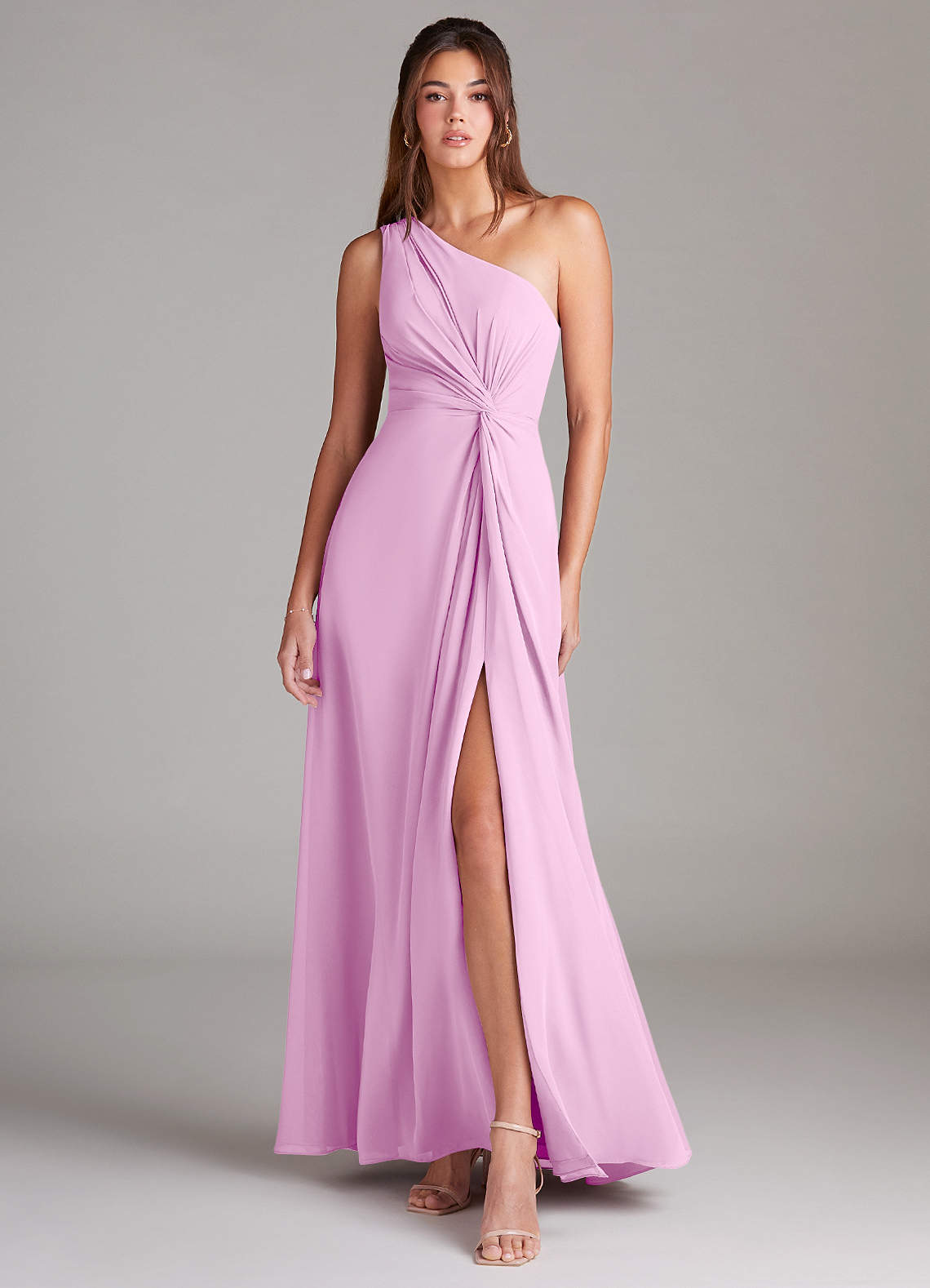 Brooke A-Line One-Shoulder Chiffon Bridesmaid Dress in candy pink