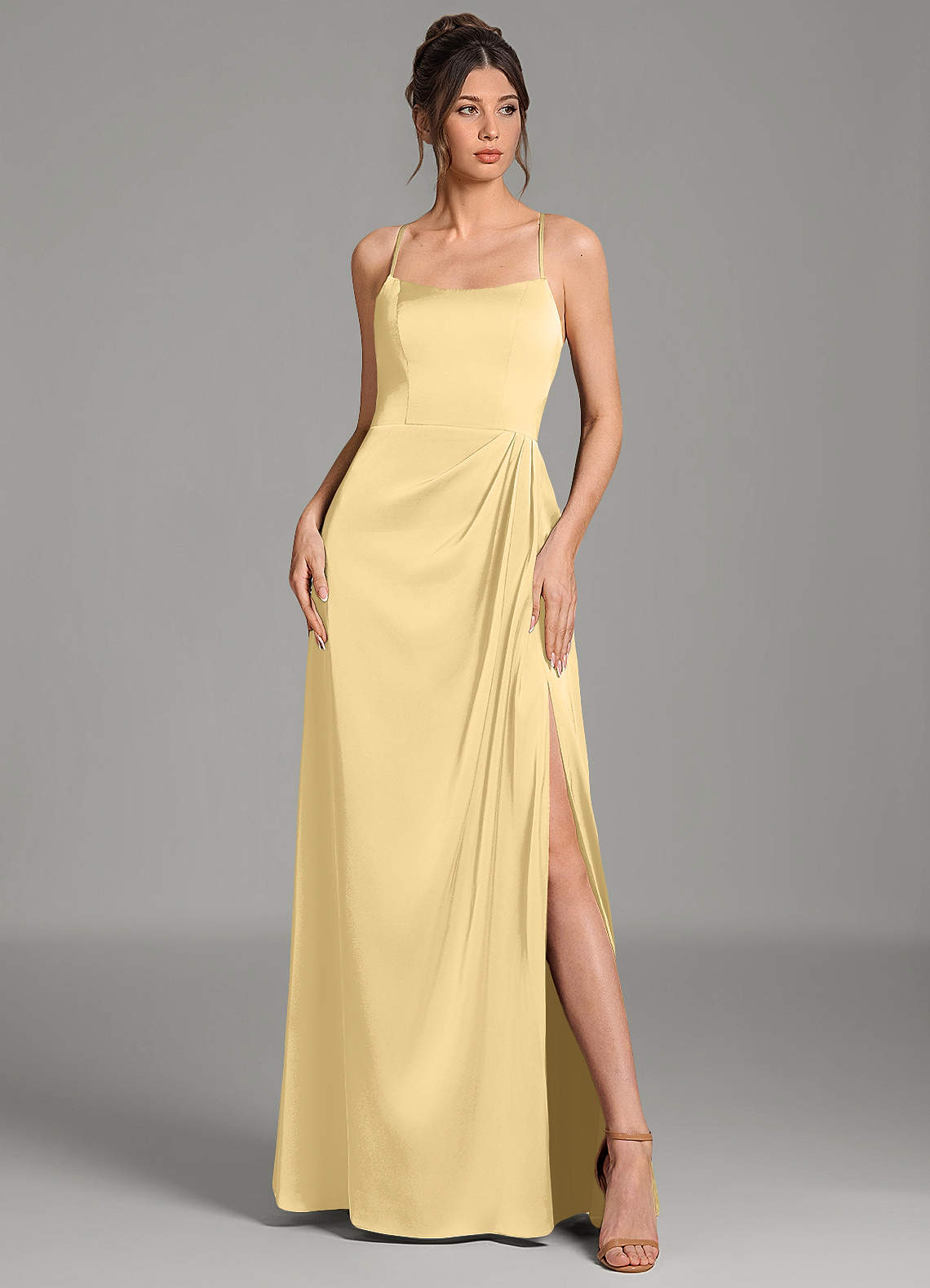 Frankie A-Line Scoop-Neck Stretch Satin Bridesmaid Dress in Butter