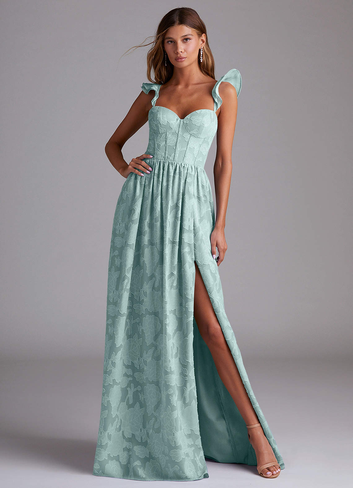 Denisse A-Line Sweetheart Floral Burnout Bridesmaid Dress in Mist