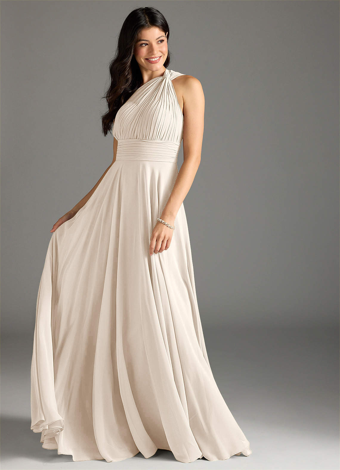 Charlize A-Line One-Shoulder Chiffon Bridesmaid Dress in White Alabaster