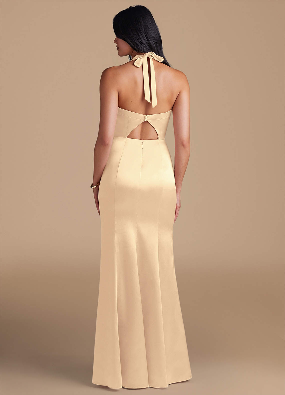 Emeria Sheath Halter Metallic Satin Bridesmaid Dress in Gold