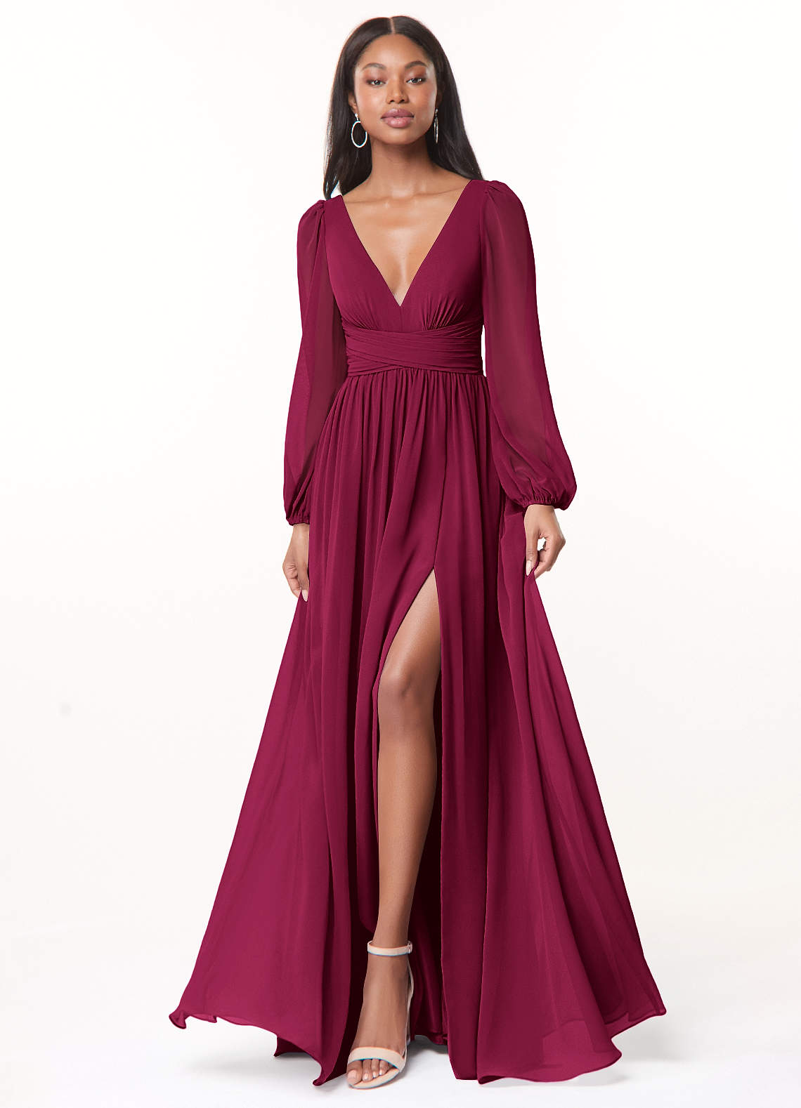 Norah A-Line V-Neck Chiffon Bridesmaid Dress in Burgundy
