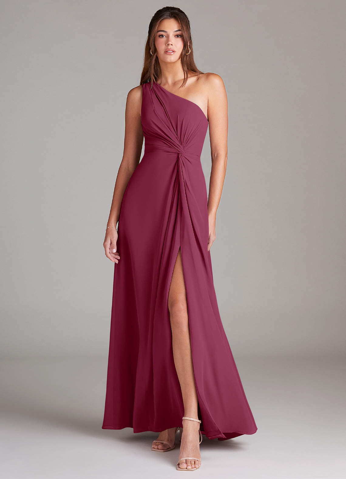 Brooke A-Line One-Shoulder Chiffon Bridesmaid Dress in Mulberry