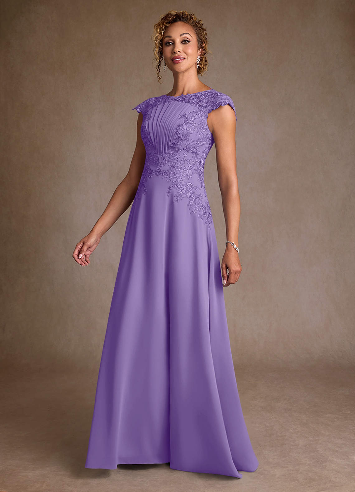 Christi A-Line Scoop-Neck Chiffon and Lace Mother of the Bride Dress in Tahiti