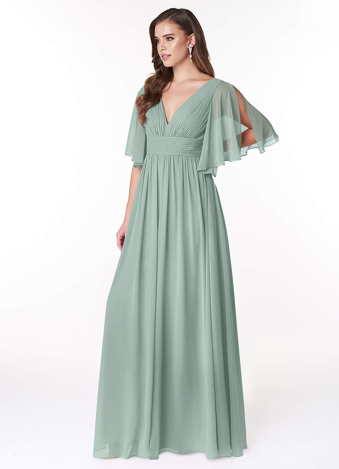 Temeka A-Line V-Neck Chiffon Bridesmaid Dress in Agave