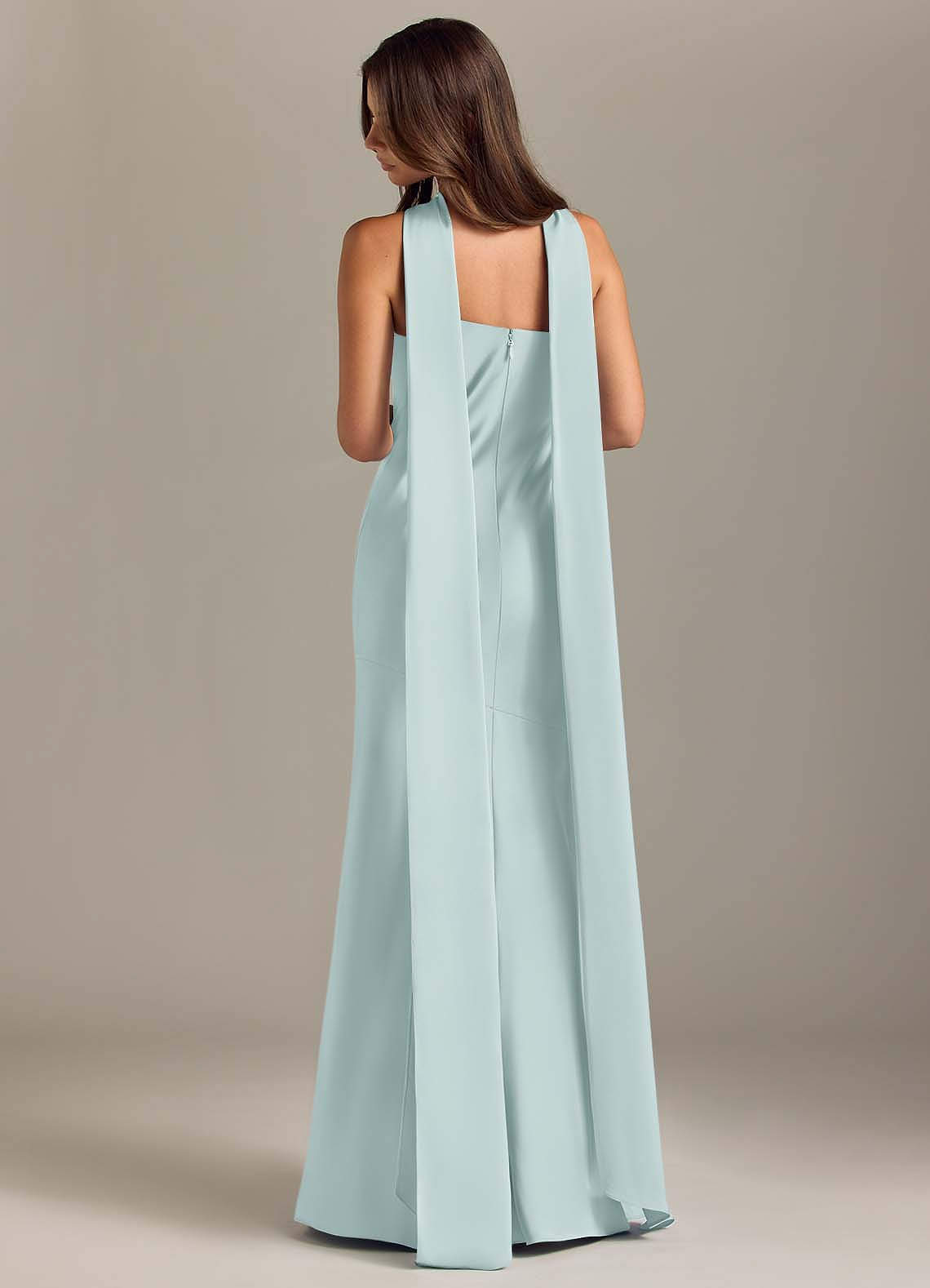 Kinsley Mermaid Halter Stretch Satin Bridesmaid Dress in Mist