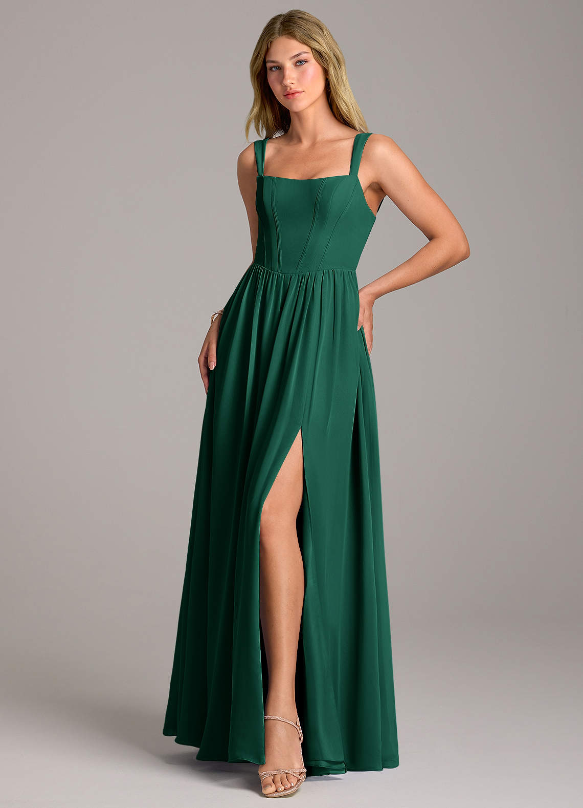 Rosaline A-Line Square-Neck Chiffon Bridesmaid Dress in Emerald