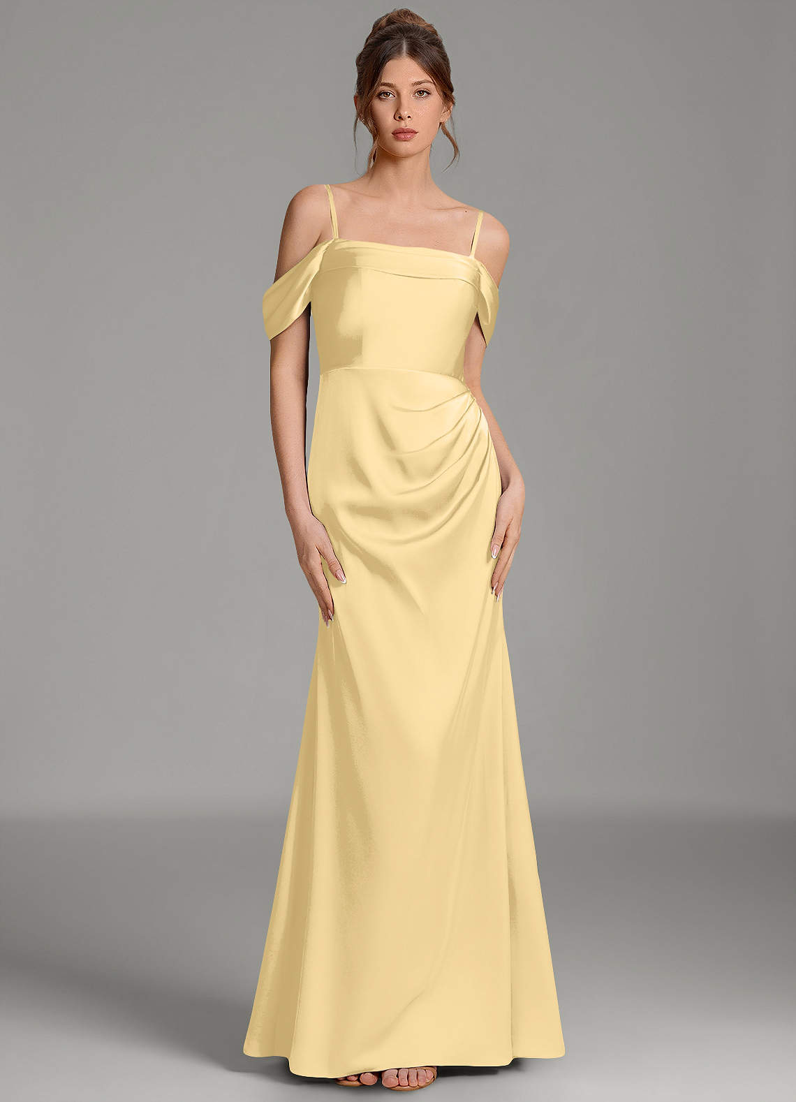 Wyatt Mermaid Off-the-Shoulder Stretch Satin Bridesmaid Dress in Butter