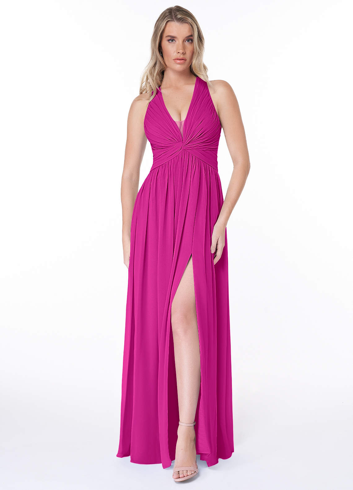 Jaclyn A-Line Halter Chiffon Bridesmaid Dress in Fuchsia