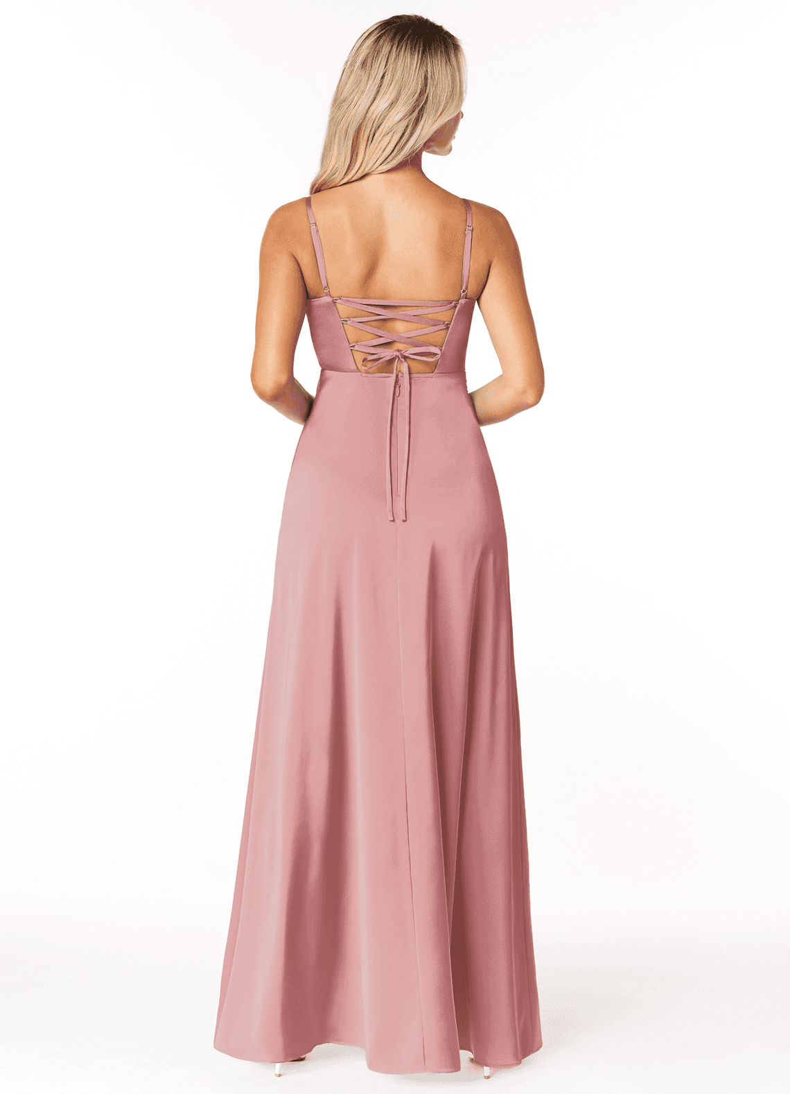 Marchella A-Line V-Neck Stretch Satin Bridesmaid Dress in dusty rose