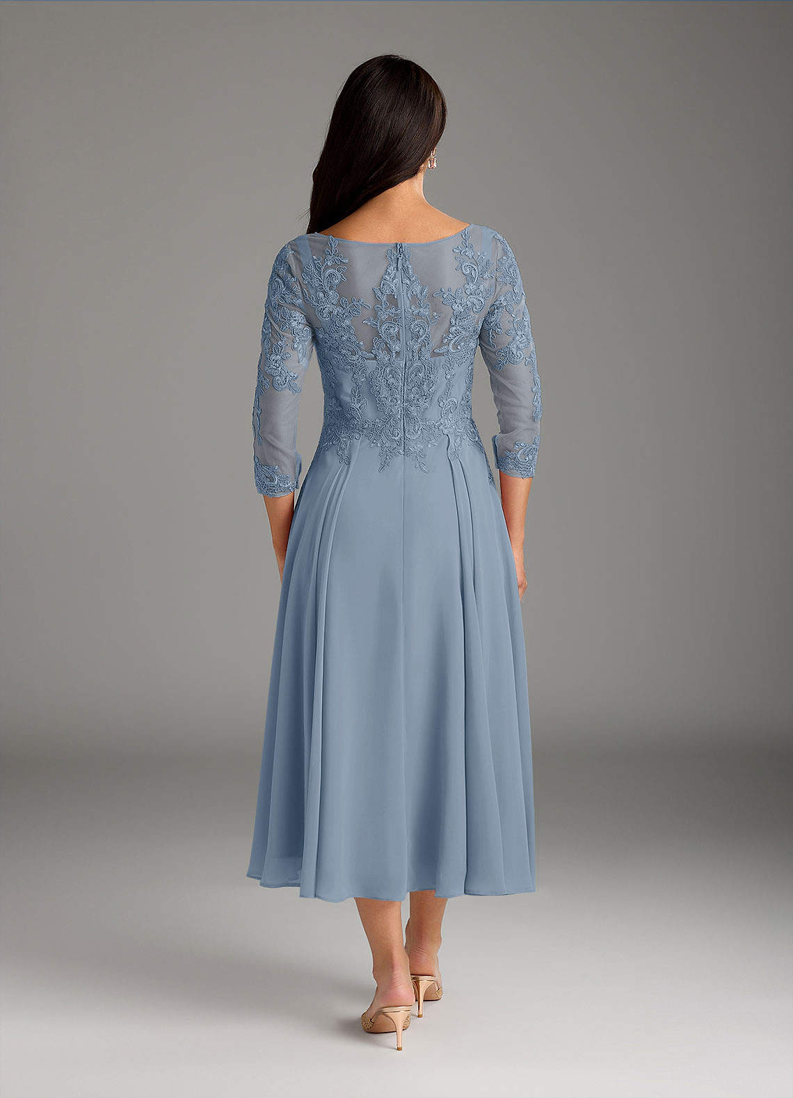 Marge A-Line Scoop-Neck Chiffon and Lace Mother of the Bride Dress in dusty blue