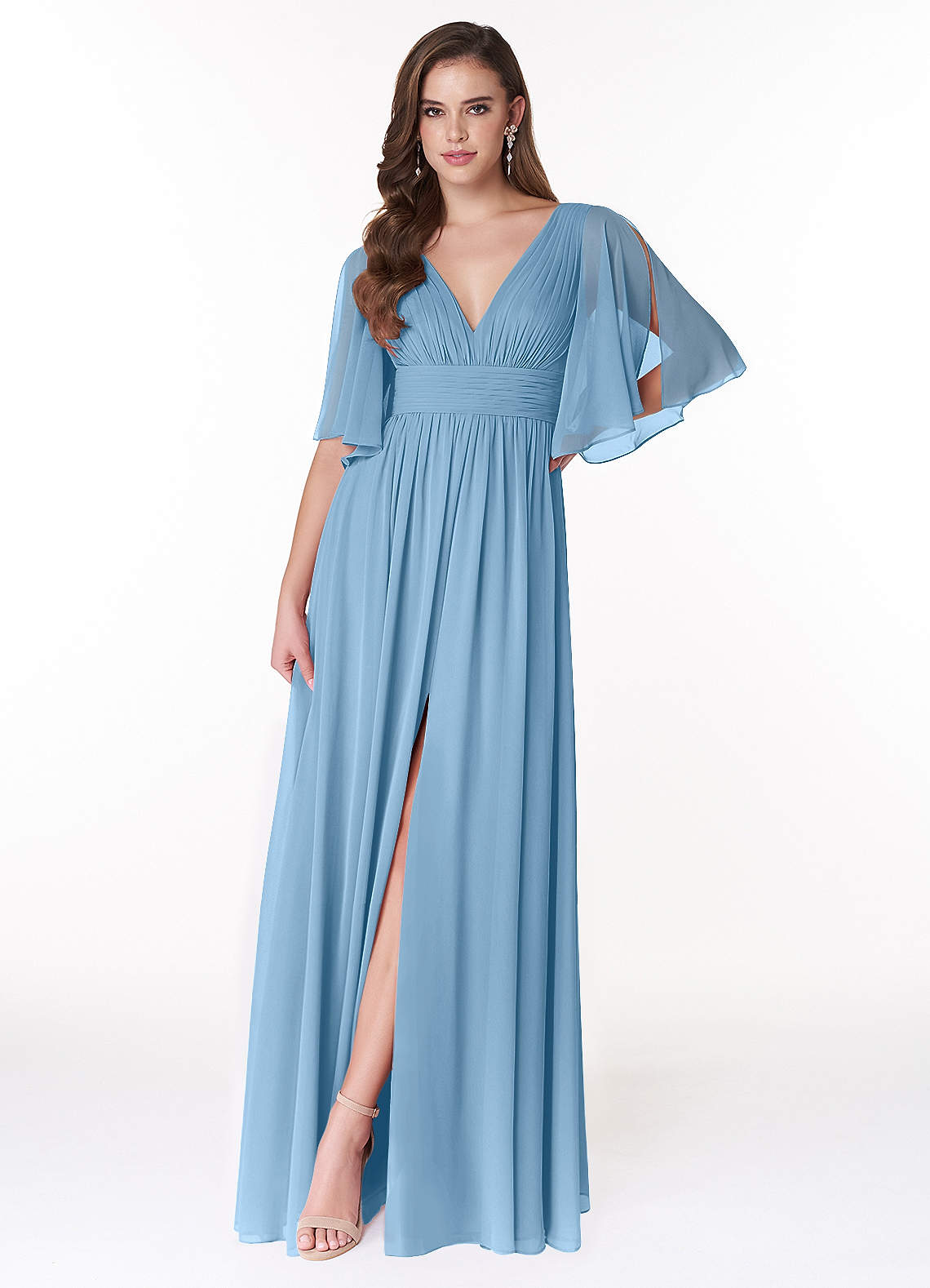 Temeka A-Line V-Neck Chiffon Bridesmaid Dress in Steel Blue