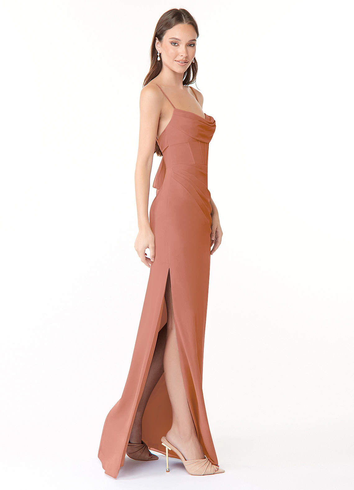 Mai Sheath Cowl-Neck Chiffon Bridesmaid Dress in MAI TAI
