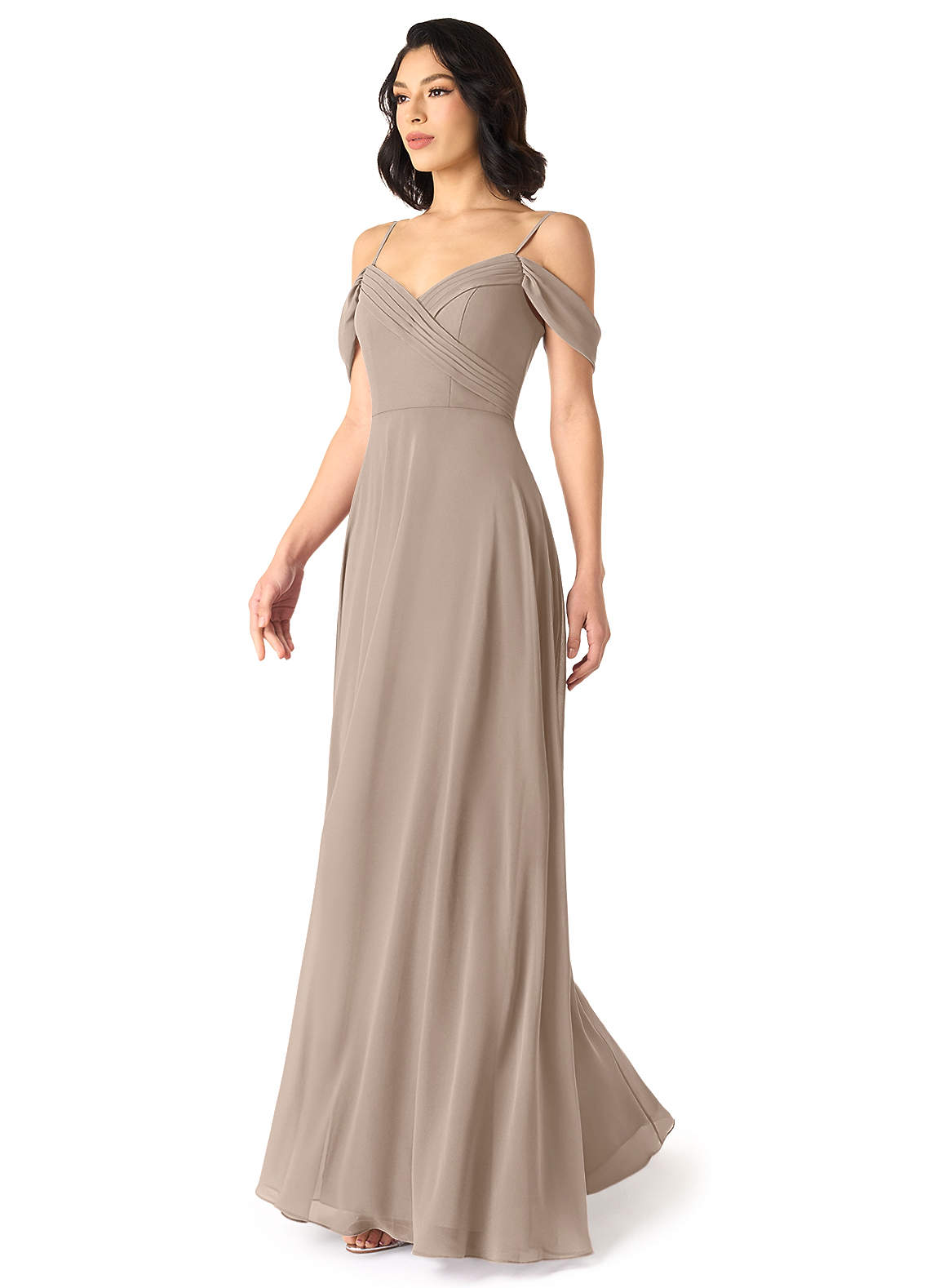 Tancie A-Line Off-the-Shoulder Chiffon Bridesmaid Dress in Taupe