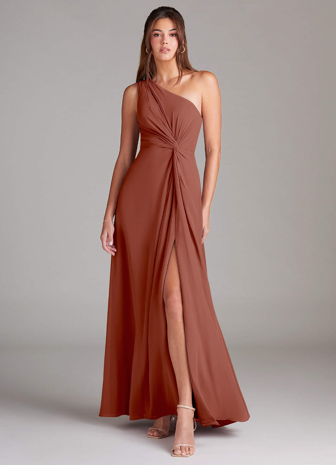 Brooke A-Line One-Shoulder Chiffon Bridesmaid Dress in Auburn