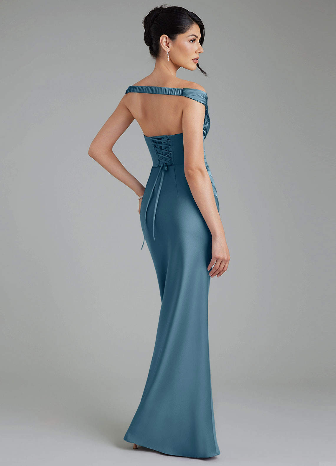 Stella Sheath V-Neck Stretch Satin Bridesmaid Dress in Bermuda