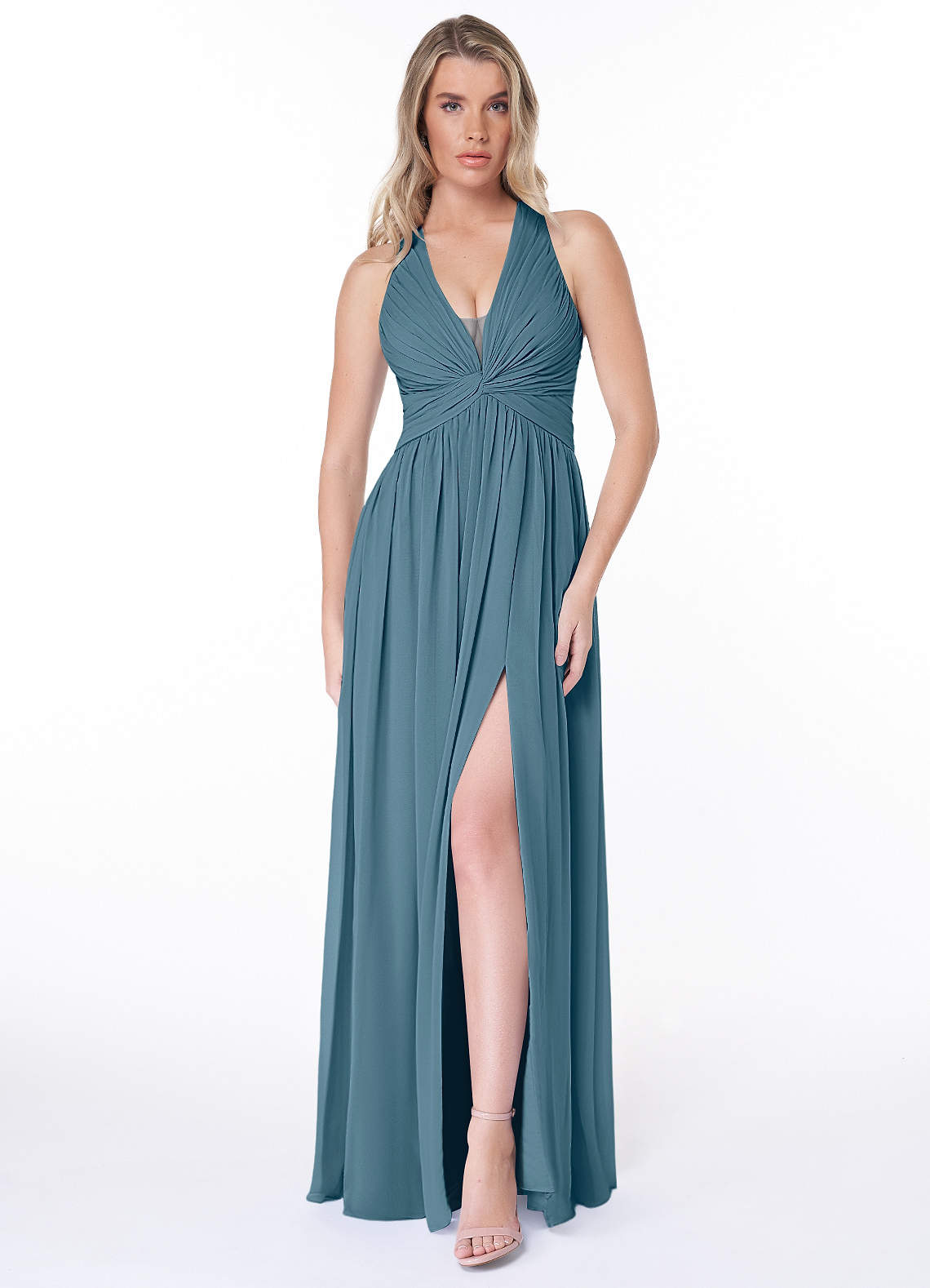 Jaclyn A-Line Halter Chiffon Bridesmaid Dress in Bermuda