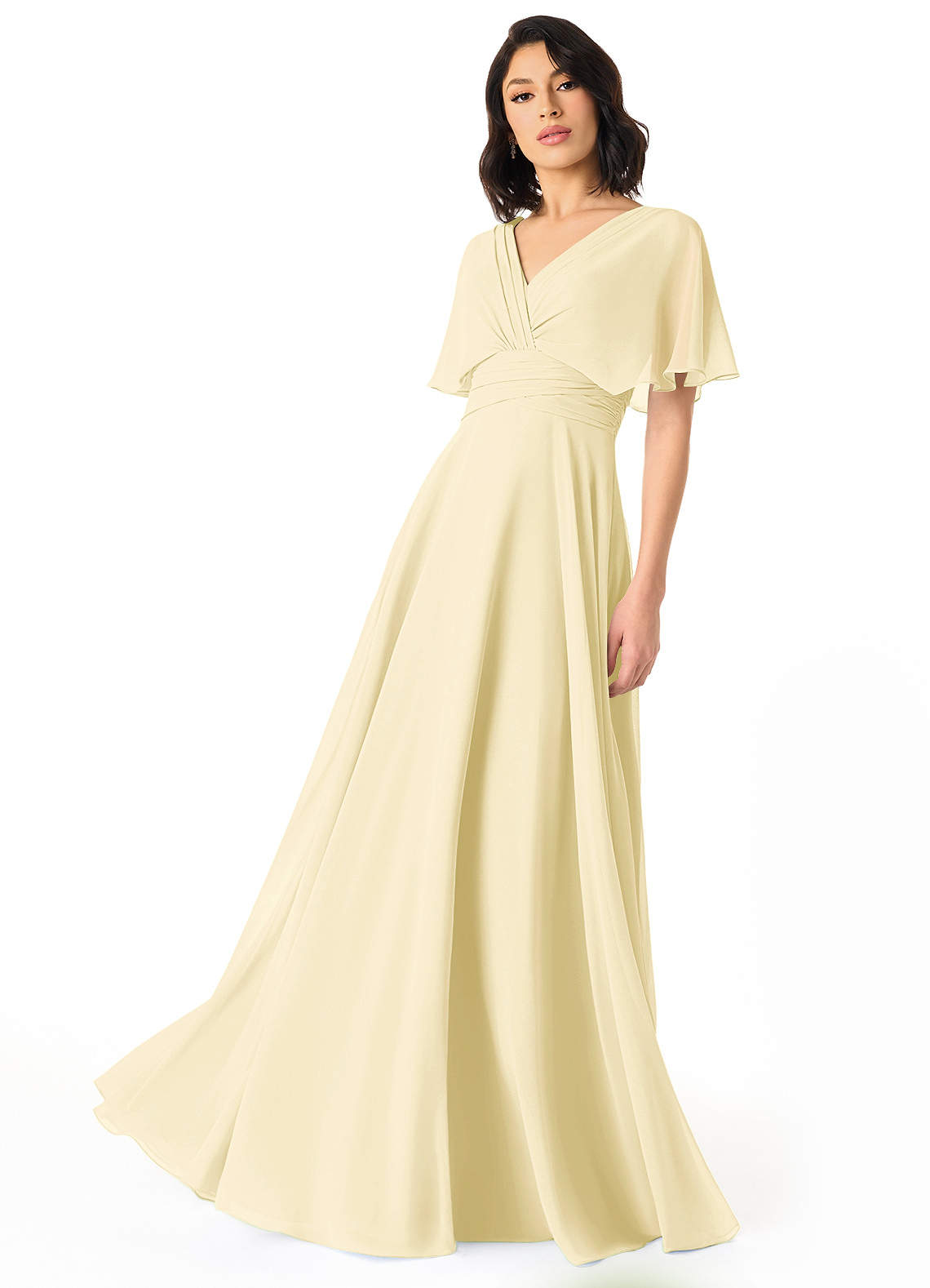 Pamela A-Line V-Neck Chiffon Bridesmaid Dress in Lemon Sorbet
